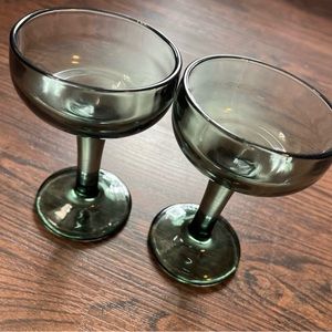 Two Clear Green Margarita/Wine Glasses